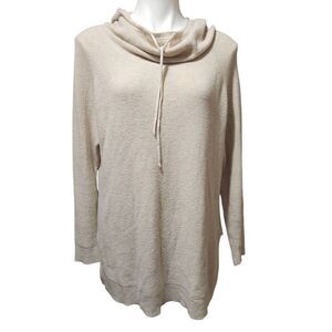 Kinross Cashmere waffle knit cowl neck hoodie light tan oversized small